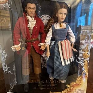 Disney Belle and Gaston Dolls in Blue and Red Outfits